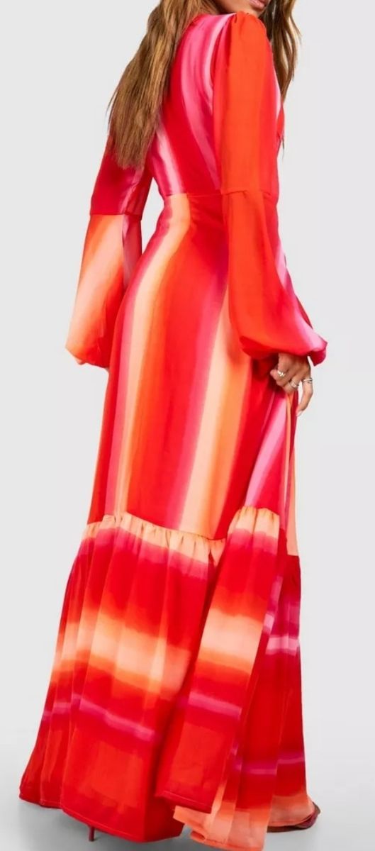 Vestido largo coral naranja y rosa