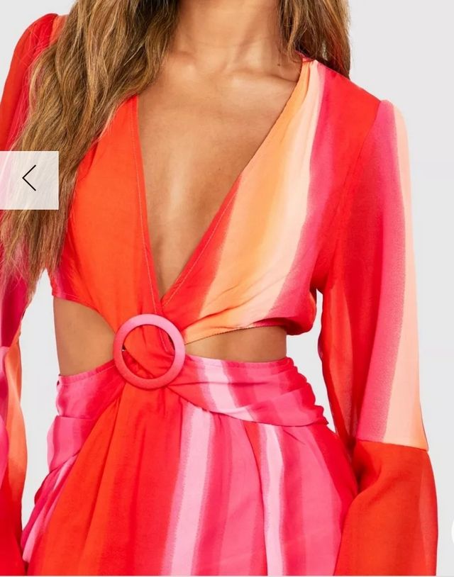 Vestido largo coral naranja y rosa