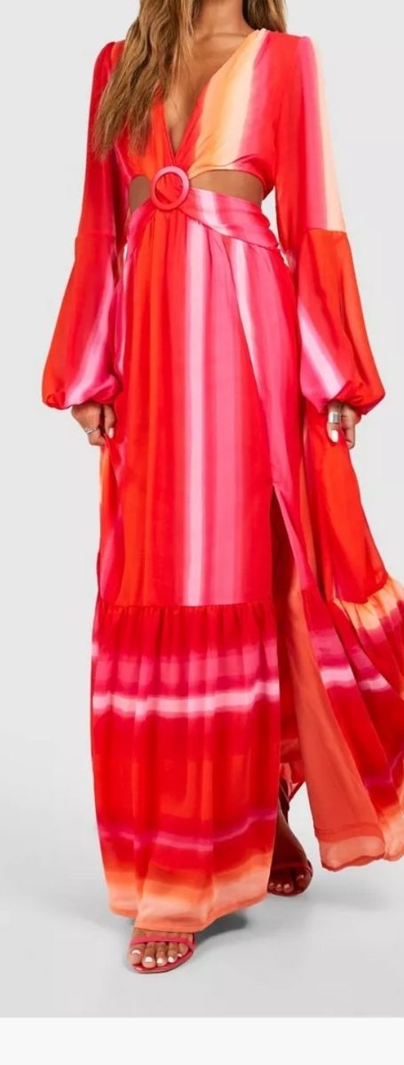 Vestido largo coral naranja y rosa