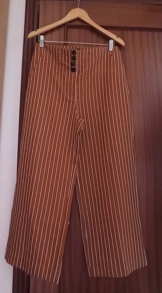 Pantalón culotte rayas marrón blanco