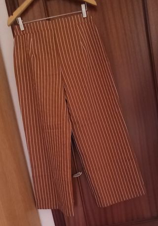 Pantalón culotte rayas marrón blanco