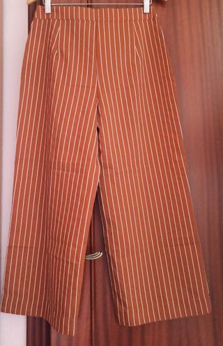 Pantalón culotte rayas marrón blanco