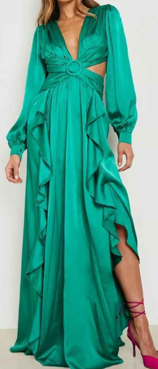 Vestido largo satin verde esmeralda