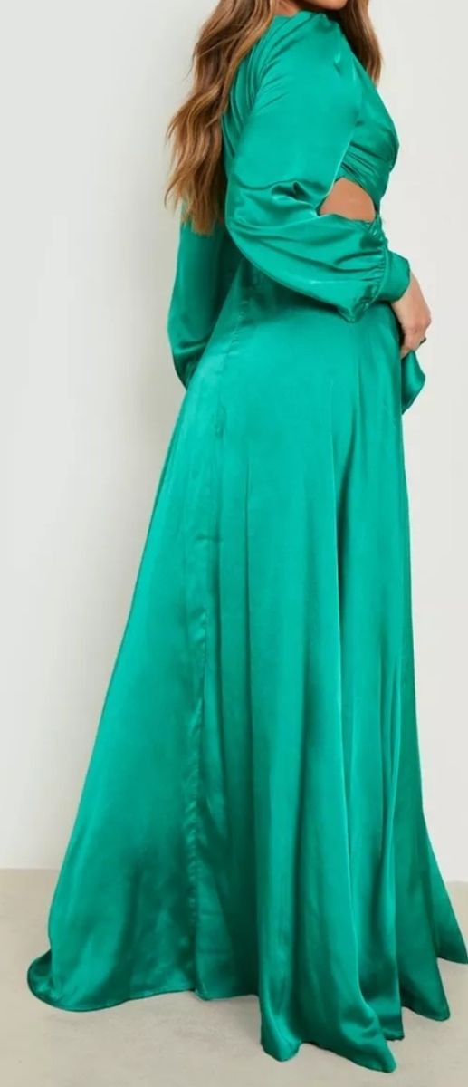 Vestido largo satin verde esmeralda