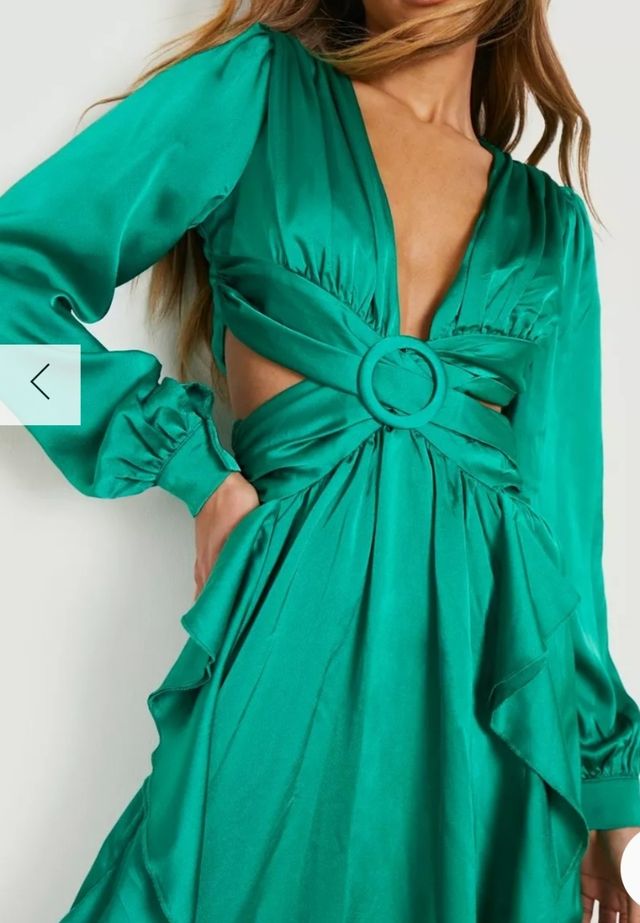 Vestido largo satin verde esmeralda