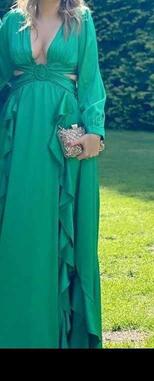 Vestido largo satin verde esmeralda