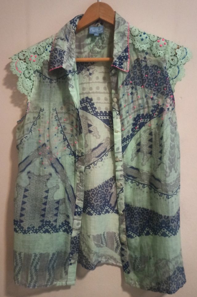 Blusa boho sin mangas - Azul