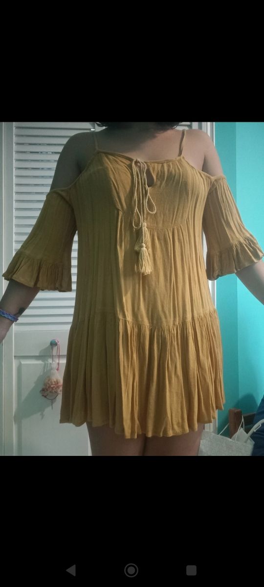 Blusa/vestido mostaza hombros caídos