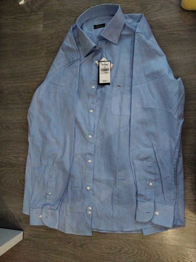 Camisa azul hombre manga larga