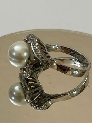 Anillo Platino 5.20 Gr;Con Perla Natural y Diamant