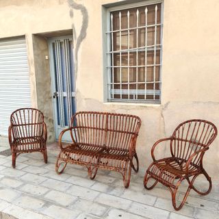 Sillas y sofá de bambú conjunto de muebles vintage