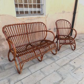Sillas y sofá de bambú conjunto de muebles vintage