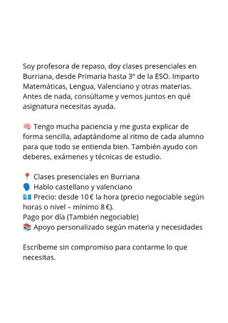 Clases Repaso Primaria-ESO Burriana