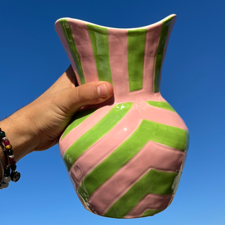 Vaso Ceramica Righe Rosa Verde