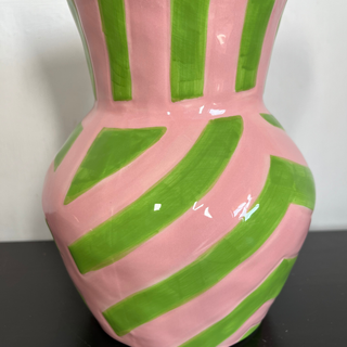 Vaso Ceramica Righe Rosa Verde
