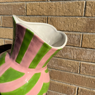 Vaso Ceramica Righe Rosa Verde