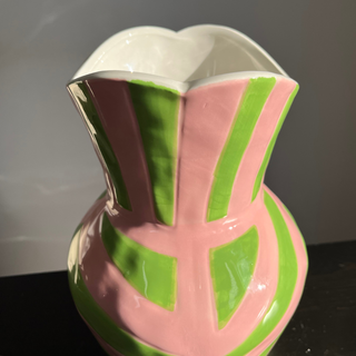 Vaso Ceramica Righe Rosa Verde