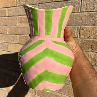 Vaso Ceramica Righe Rosa Verde