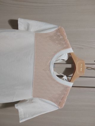t shirt  Miu Miu cotone bianco con inserto pizzo 