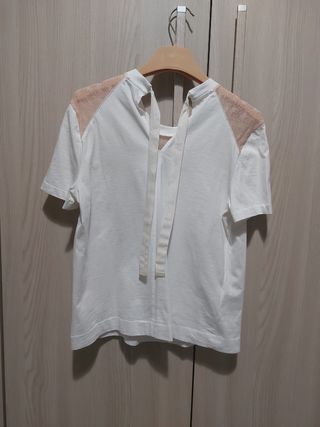 t shirt  Miu Miu cotone bianco con inserto pizzo 