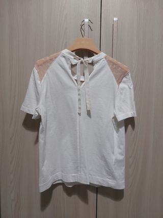 t shirt  Miu Miu cotone bianco con inserto pizzo 