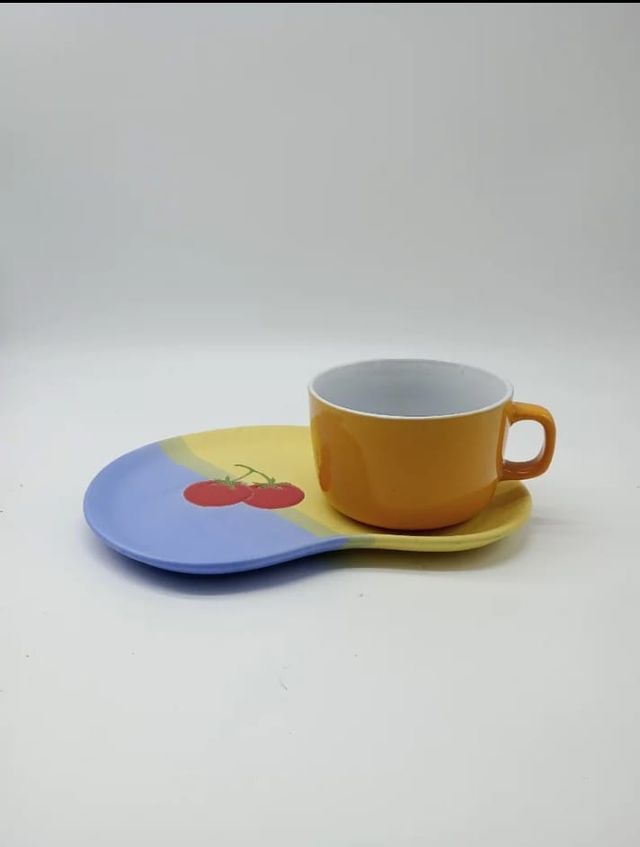 Taza y bandeja | Amarillo y azul