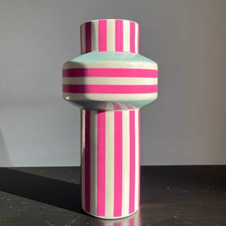 Vaso righe rosa menta, 13x25cm