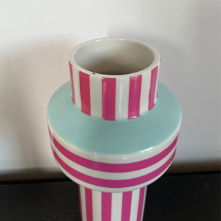 Vaso righe rosa menta, 13x25cm