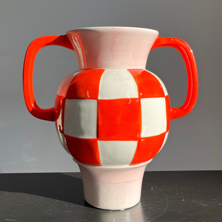 Vaso Ceramica Scacchi Arancio-Bianco