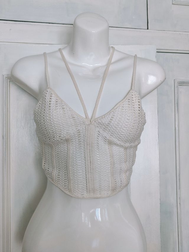 Top crochet Zara blanco roto