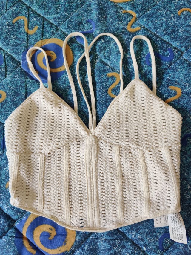 Top crochet Zara blanco roto