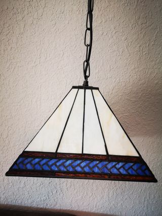 Lampara estilo Tiffany cuadrada azul y blanca