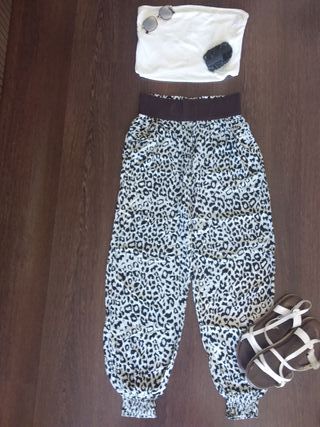 Calças Harem Leopardo - Marrom e Bege