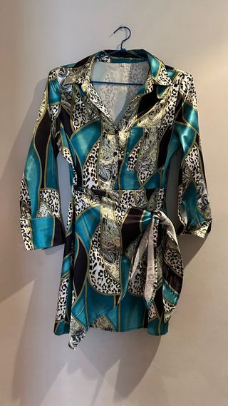 Vestido camisero satinado M multicolor