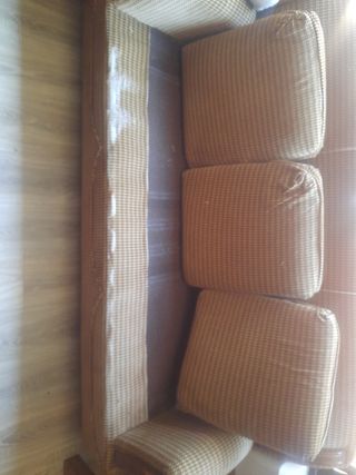 Sofá antiguo de madera - beige y marrón
