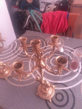 Candelabros dorados metal - pareja