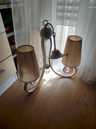 Lámpara y dos lamparitas de dormitorio beige - Mod