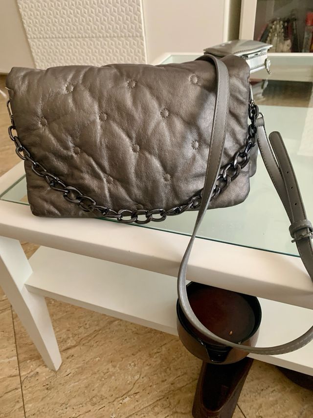 Bolso bandolera acolchado plata