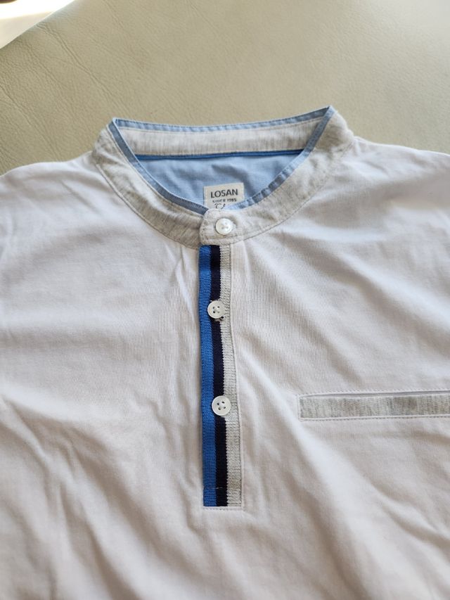 Polo Losan blanco cuello mao c/ botones