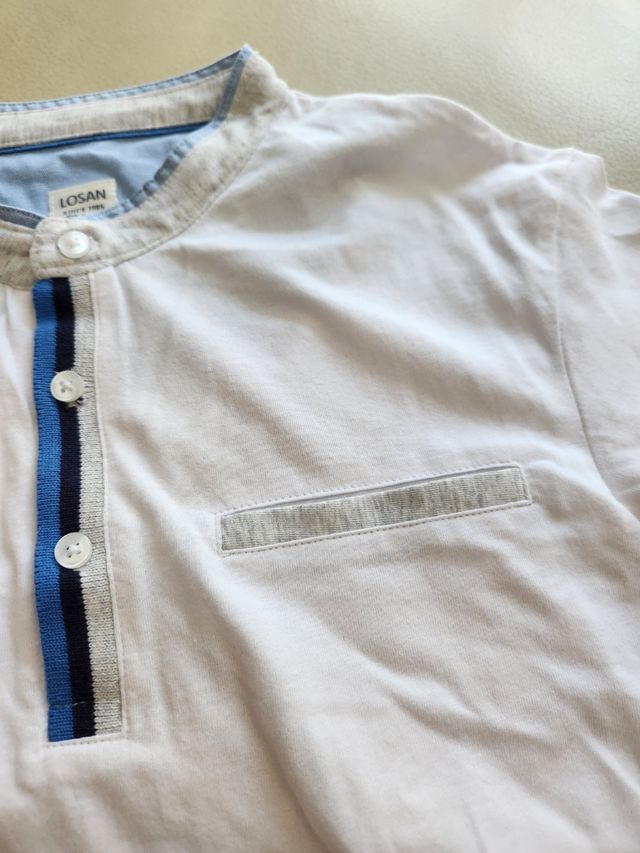 Polo Losan blanco cuello mao c/ botones