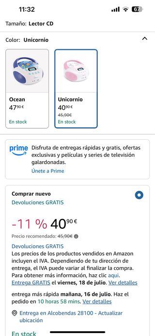 Reproductor CD Portátil Mooov Unicornio