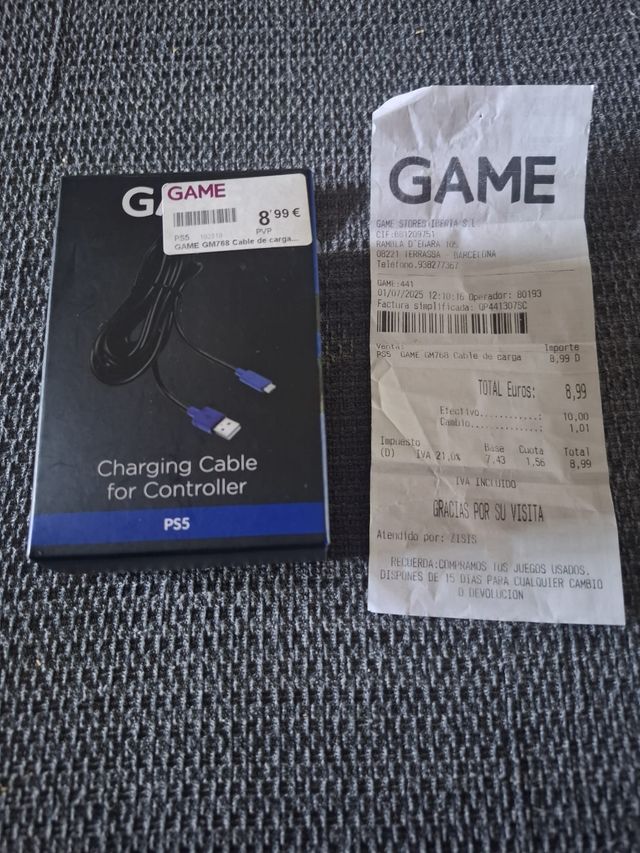Cable Carga Mando PS5 GAME
