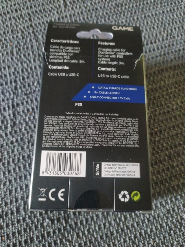 Cable Carga Mando PS5 GAME