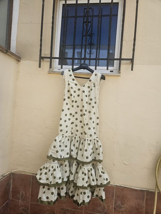 Vestido Flamenca lunares verde-blanco