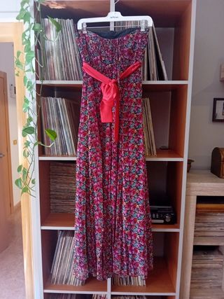 Vestido fiesta palabra honor multicolor. Largo.