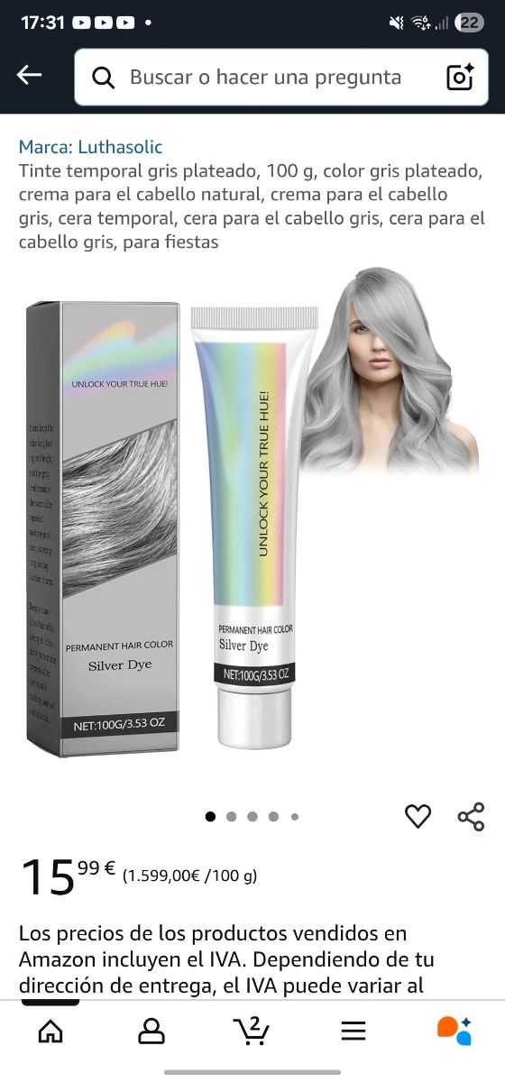 Tinte para cabello Hoegoa plateado