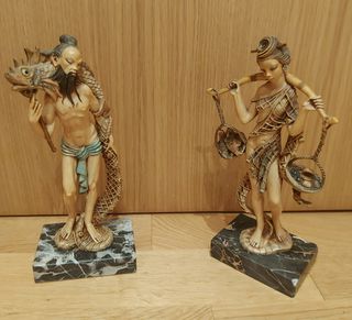 2 Figuras Pesca China Vintage