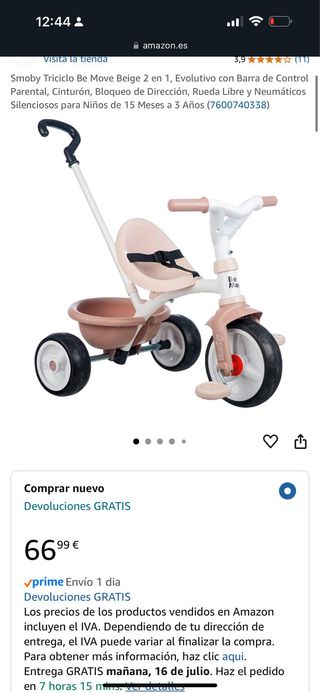 Triciclo infantil Smoby en perfecto estado . 