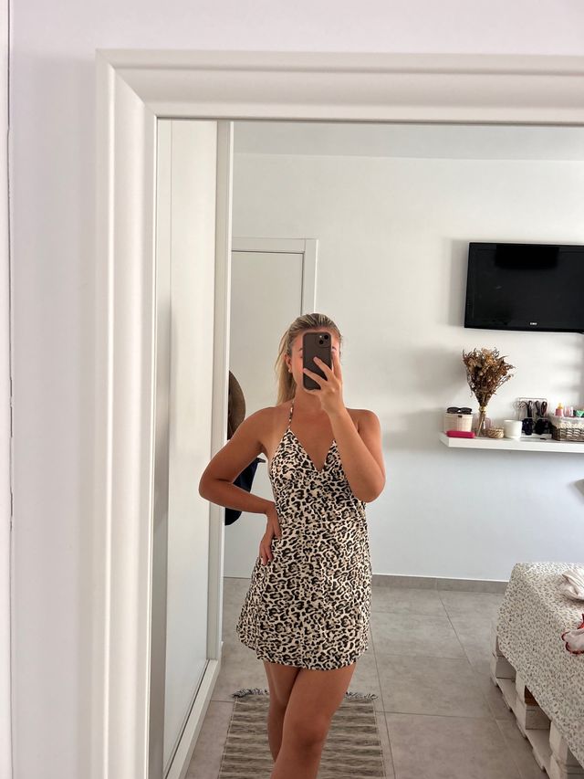 Vestido mini leopardo - beige