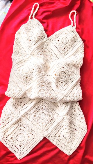Vestido crochet blanco + kimono talla S